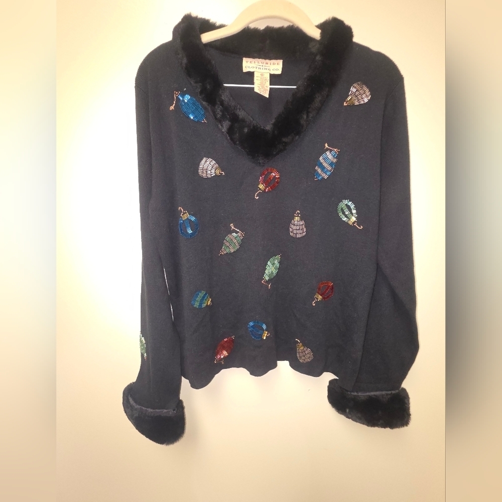Covington Black V-Neck Sweater with Embroidered Accents